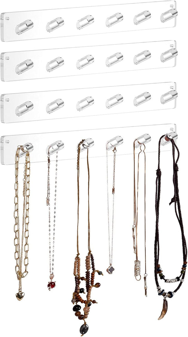 AITEE Acrylic Necklace Holder, Wall Mounted Organizer with 6 Hooks for Jewelry, Best Gifts for Women