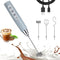 Nahida Cement Gray Milk Frother Wand, Handheld Rechargeable Electric Whisk with 3 Heads for Coffee & Egg