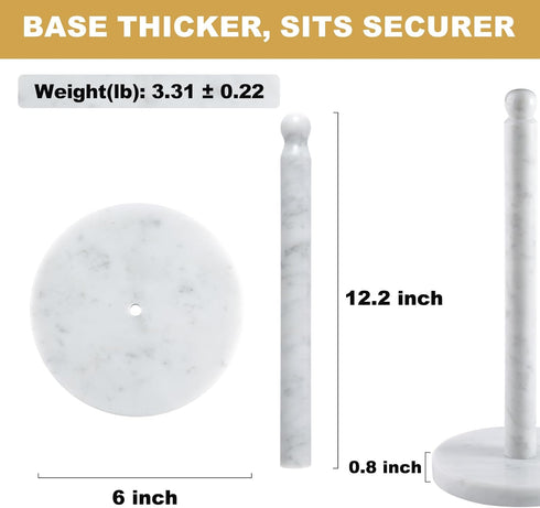 Countertop, 6 Koville Carrara Marble Paper Towel Holder Genuine Stone Paper Towel Holder Stand for Kitchen Storage