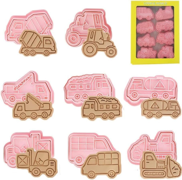 Transportation Vehicle Cookie Cutters with Plunger Stamper 8 Piece Construction Vehicles Cookie