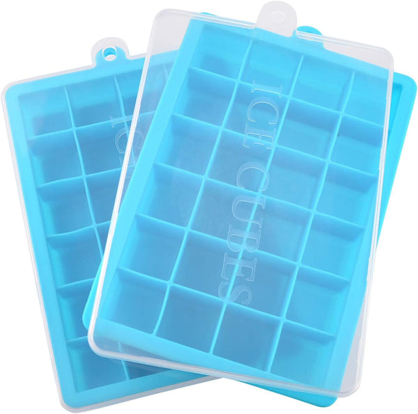 Ice Cube Tray, Silicone Square Ice Trays Easy Release Stackable Mold with Removable Lid, 24 Cavity (2 Pack)