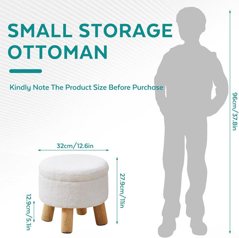 Small Ottoman with Storage, Small Storage Ottoman Round, Sherpa Foot Stool with Legs, Ottomans and Footstools