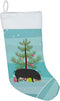 Caroline's Treasures BB9298CS Devon Large Black Pig Christmas Stocking - Teal Fireplace Hanging Holiday Decor