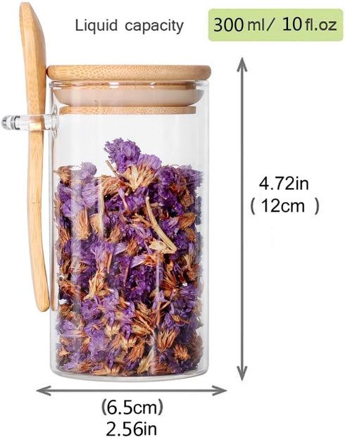 8Pack 10 OZ Countertop, Glass Jar with Bamboo Lid and Spoon, Tea Containers for Loose Leaf Tea, Salt and Sugar