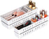 Desk Drawer Organizer Tray, 4 PCS Plastic Office Organizer Set with Non-Slip Silicone Pads, White