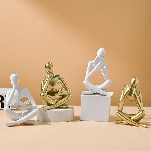 suruim Gold Reading Women Statue, Thinker Sculptures, Abstract Art Figurine, Gold Shelf Decor, Gold Desk Decor