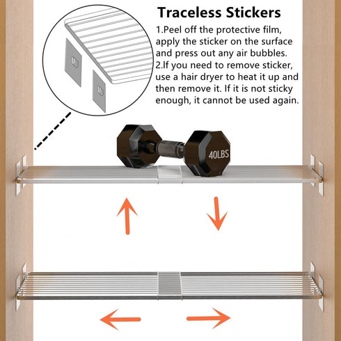 Slideep Adjustable Closet Storage Shelves, Stainless Steel Expandable Organizer System for School Locker
