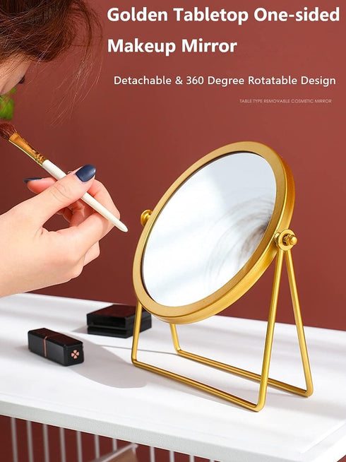 Geschaft Golden Tabletop Makeup Mirror, 360° Rotation, Round Swivel Desktop Stand, 7.1''
