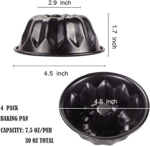 Webake 4 Inch Mini Fluted Tube Pans Nonstick Bakeware Set of 4 for Bundtlette & Brownie