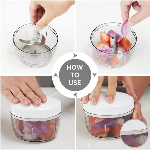 Manual Food Processor Vegetable Chopper, 2.3 Cup Mini Hand Pull String Onion Chopper, Garlic Mincer, White