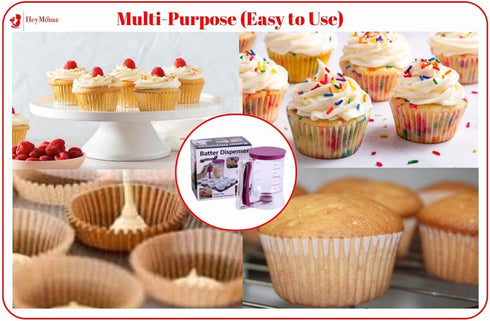 Pancake Batter Dispenser with Spring-Loaded Handle for Pancake Waffle Maker, Kitchen Accessory Mixing Cup (Purple)