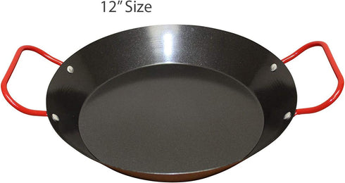 IMUSA USA 10" Carbon Steel Coated Nonstick Paella Pan, Black with Red Handles