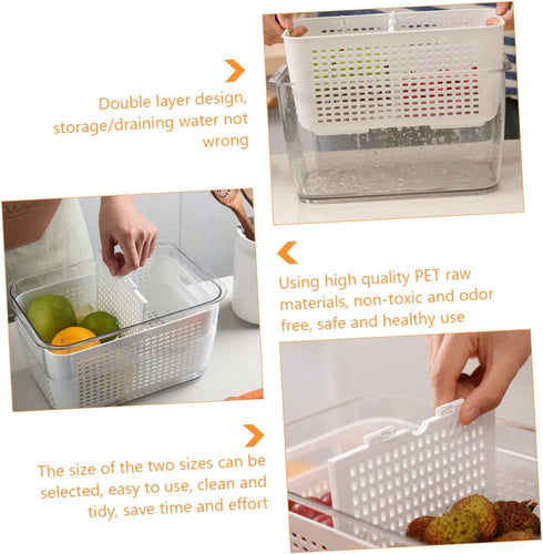 1pc Double Storage Basket, Plastic Drawer Organizer Box, Clear Over The Sink Colander Strainer Basket for Refrigerator
