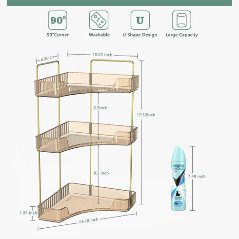 Webetop Countertop Bathroom Organizer, 3 Tier Corner Shelf for Makeup, Skincare, Cosmetic, Toiletries, Amber