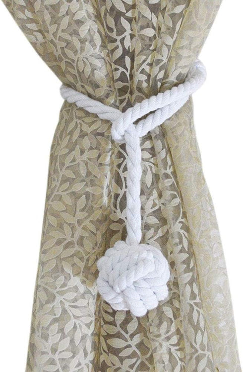 Melaluxe 2 Pack Heavy Duty Curtain Tiebacks, Handmade Rural Decorative Curtain Holdbacks (White)