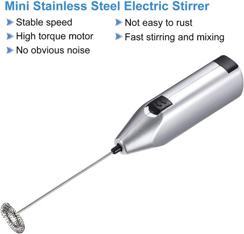 MECCANIXITY Electric Tumbler Stirrer - Handheld Mini Mixer Battery Operated Stirring Mixing Silver for DIY Glitter