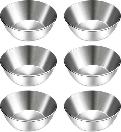 BILLIOTEAM 6 Pcs Round Stainless Steel Sauce Dishes, Mini Appetizer Plates, Sushi Dipping Bowls (3.15 x 1.18 Inch)
