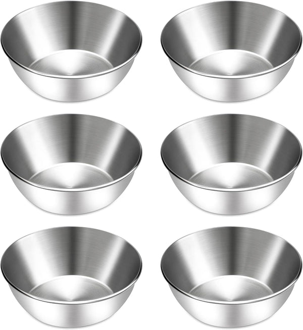 BILLIOTEAM 6 Pcs Round Stainless Steel Sauce Dishes, Mini Appetizer Plates, Sushi Dipping Bowls (3.15 x 1.18 Inch)
