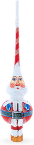 Santa in Red & White Suit Glass Christmas Tree Topper - 11 Inches