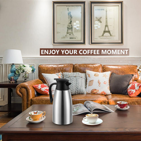 68 Oz Insulated Thermal Coffee Carafe, Stainless Steel Double Walled Vacuum Thermos for Hot Beverages, Silver
