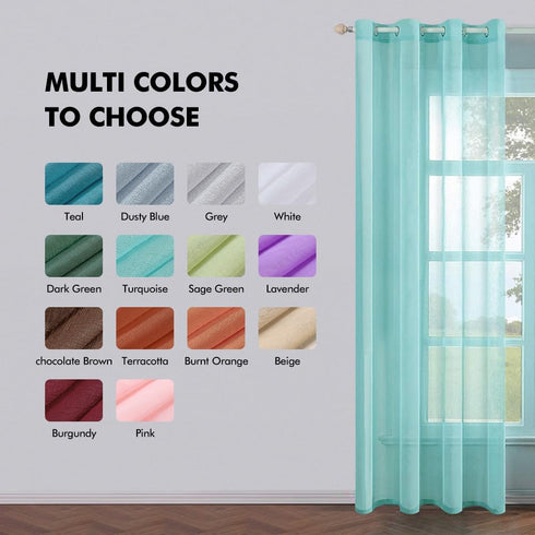 MIULEE 2 Turquoise Semi Sheer Window Curtains, Aqua Blue Linen Textured Grommet Top Drapes for Bedroom Living Room