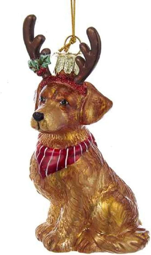 Noble Gems Glass Ornament - Golden Retriever with Antlers