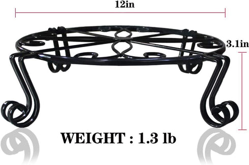 2 Pack 12"x3.1" Black Plant Stand for Flower Pot Heavy Duty Potted Holder Indoor Outdoor Metal Rustproof Iron Garden