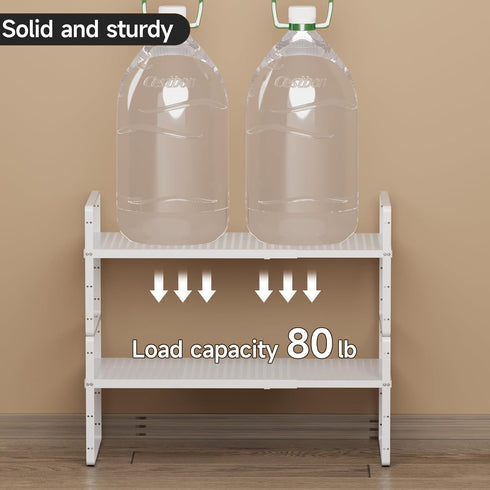 2Pack Countertop Expandable Cabinet Shelf Organizers, Stackable Metal Shelves Extender for Kitchen Storage, Adjustable