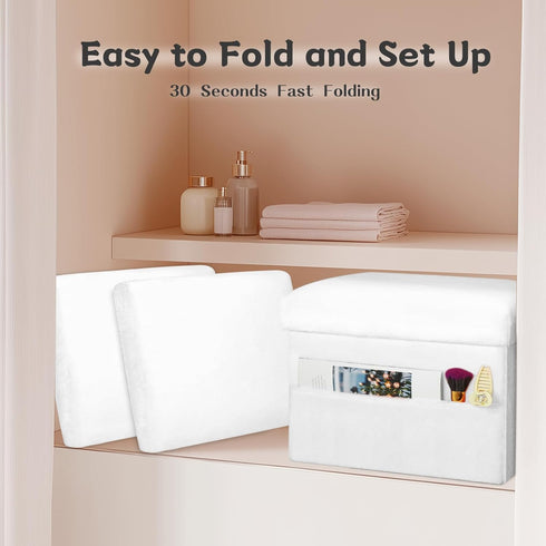 300 lbs, 17x13x13IN Storage Ottoman Cube, Small Ottoman with Storage with Thicker Furry Padded Seat. Folding Soft Fur