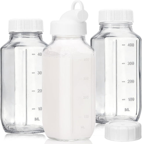 CUCUMI Glass Juice Bottles with Lids, 3 Pack Clear Glass Water Bottles