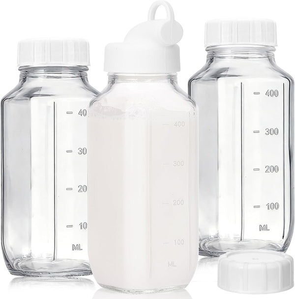 CUCUMI Glass Juice Bottles with Lids, 3 Pack Clear Glass Water Bottles