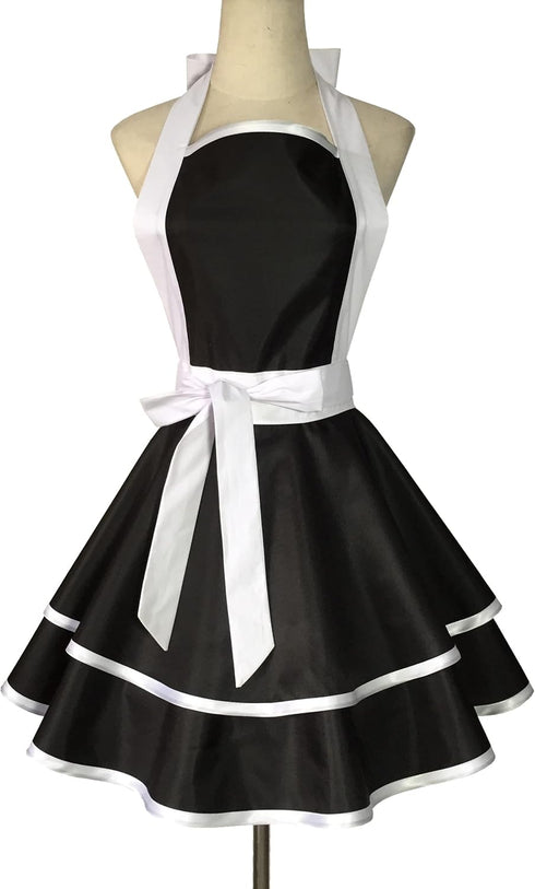 Violet Mist Retro Aprons for Women, Cute 50s Vintage Black Lady Apron, Adjustable Bid Waist Kitchen Gift