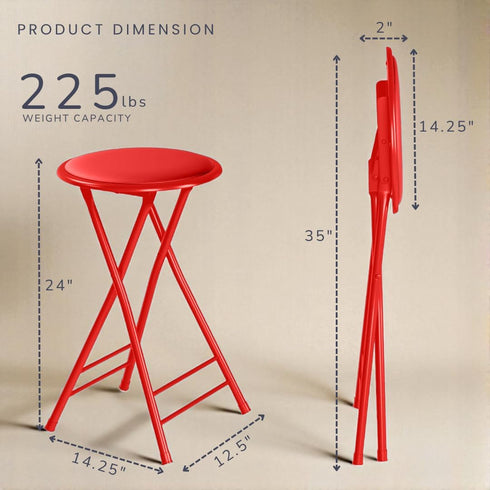 24-Inch 225lb Counter Lavish Home Folding Stool - Backless Stool with Capacity for Kitchen or Rec Room - Portable