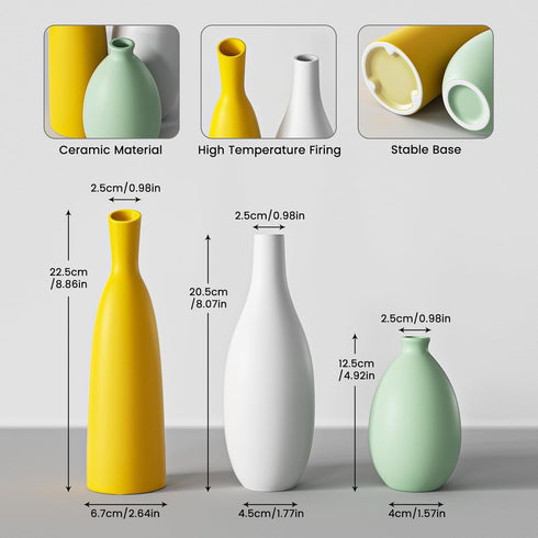Set, Set 3) Ceramic Flower Vase Modern Farmhouse Decorative Vases for Dining Room,Bookshelf Office
