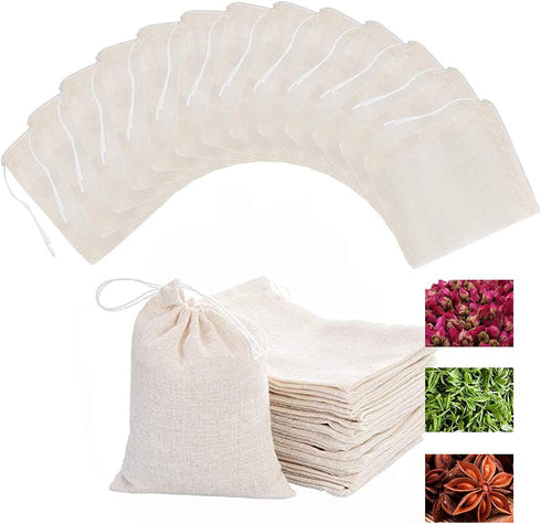 Reusable Sachet Drawstring Packing Bags - Cheesecloth Cold Brew Coffee Bags 4x3 Inch (50 Pcs) for Spice, Tea, Cooking
