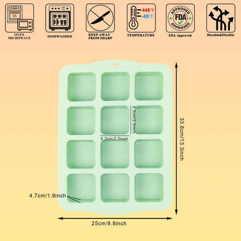 Silicone Brownie Pan with Dividers, 2 Set All Edges Square Cupcake Brownie Pans 12-Cavity Non-Stick Baking Molds for Brownie Bites, Fudges and Keto Fat Bombs 2Pcs/12-Cavity