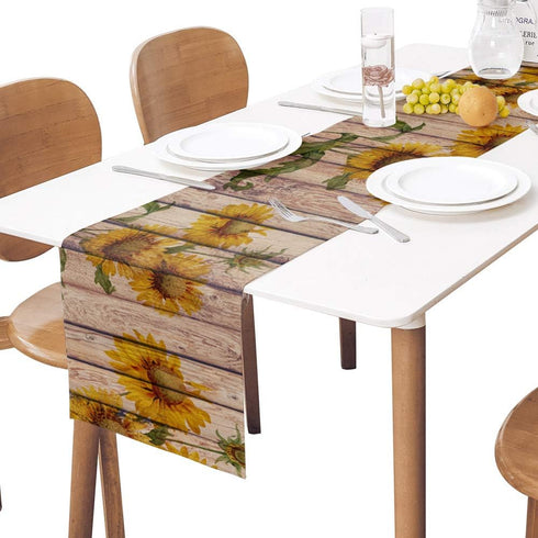 Rustic Sunflowers Table Runner - Cotton Linen - 72 Inch Dresser Scarves for Kitchen, Dining, Sofa, Home Decor