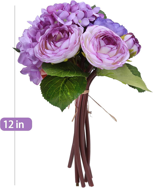 Felice Arts 12" Purple Hydrangea Silk Flowers Bouquet - Artificial Peonies for Wedding, Home Centerpieces