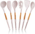 Silicone Cooking Utensils Set (6 pcs) – Natural Wood Kitchen Utensils, Eco Friendly & BPA Free, Non-Scratch, White