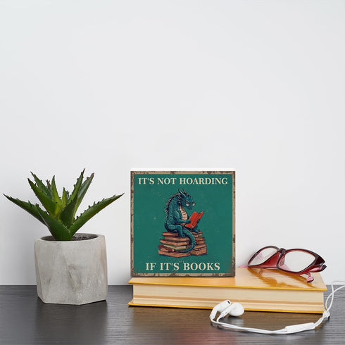 BQXH Country Dragon Decor Reading Wooden Box Sign, Dragon Bookshelf Library Decor Rustic Wooden Sign, Fantasy Book