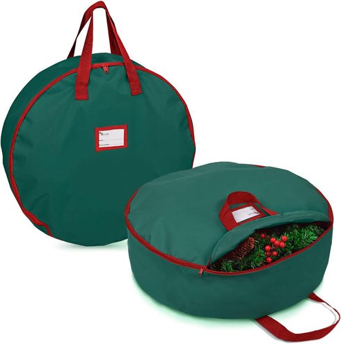 Primode 2 Pack Christmas Wreath Storage Bag 24", Artificial Wreath Container with Sturdy Handles and Dual Zipper