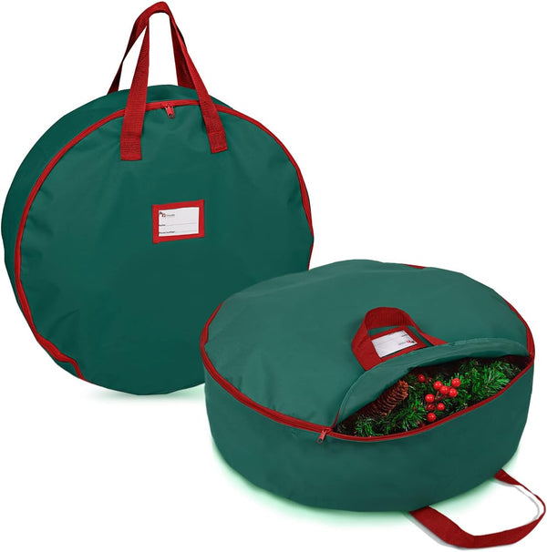 Primode 2 Pack Christmas Wreath Storage Bag 24", Artificial Wreath Container with Sturdy Handles and Dual Zipper