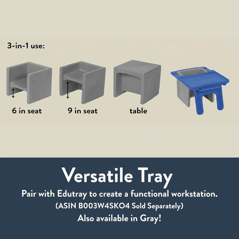 3-in-1 1-Pack, Children's Factory Cube Chair for Kids, Flexible Seating Classroom Furniture, Blue
