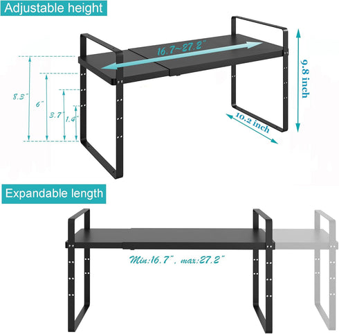 Counter 2 Pack iPEGTOP Expandable Cabinet Storage Shelf Organizer Rack, Heavy Duty Steel Metal Spice Rack Adjustable
