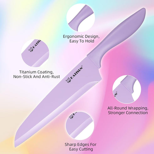 Knife Set with Kitchen Cutting Board, 30 Piece Colour Coding Stainless Steel Boxed Knives with Shears