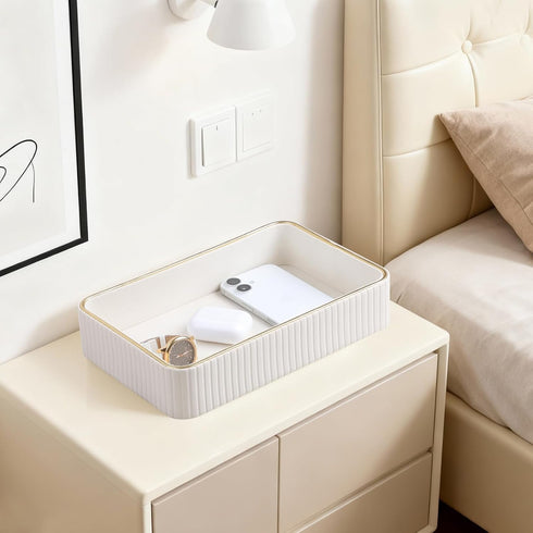 Desk Organizer Tray, PU Leather Nightstand Organizer Perfume Valet Tray for Men Women, Decorative Vanity Trays Trinket