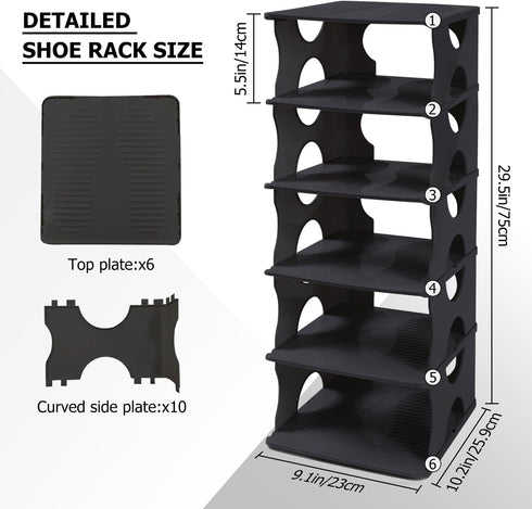 6-Tier Thickened Shoe Rack, Stackable Storage Organizer for Bedroom Entry, Adjustable Rack, Shoe Slots Shelf, Easy