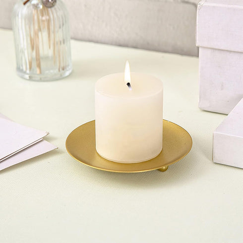 Decorative Iron Plate Candle Holder, Stand for LED & Wax Candles, Spa, Bathroom, Weddings, Set of 2 (Gold)
