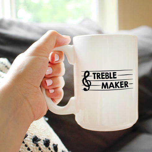Treble Maker - Large 15oz White Ceramic Mug - Funny Musician Gifts for Women and Men