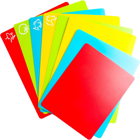 Flexible Cutting Board mats, Plastic Cutting Boards for Kitchen Cooking, Cutting board sheets for Meat and Vegetables, Dishwasher Safe Set of 8 Pcs by Kimmoker
